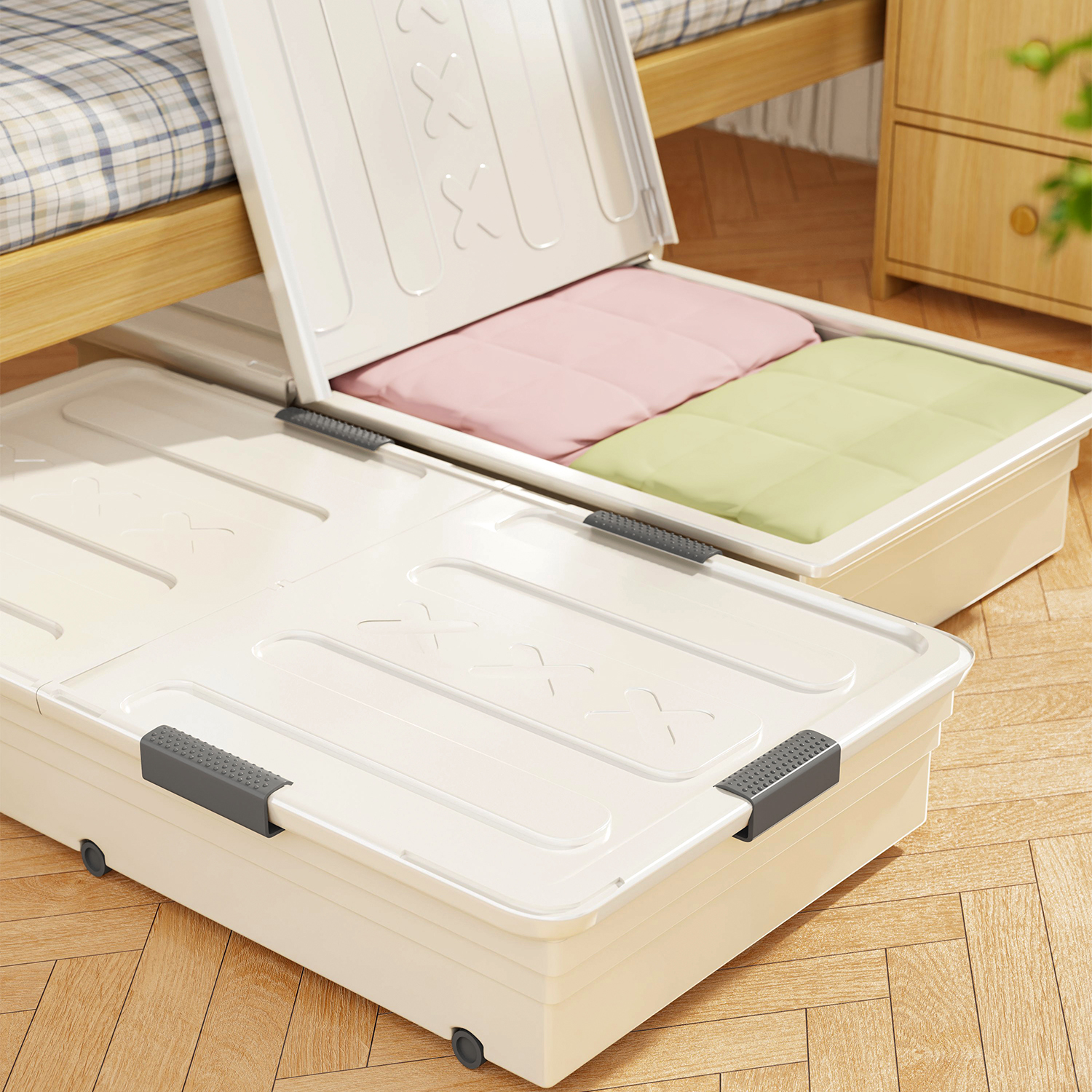 床底收纳箱床下带轮有盖储物箱衣服被子整理箱家用扁平超大收纳盒