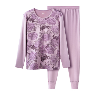 老人纯棉秋衣秋裤套装高低领女中老年人秋冬圆领印花加厚保暖内衣