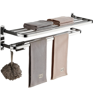 浴室毛巾架不锈钢304免打孔卫生间加长挂浴巾架厕所置物架壁挂式