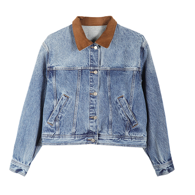 ACUPUNCTURE爱克佩特撞色领复古风短款上衣牛仔外套