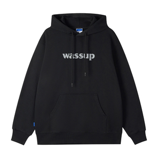 WASSUP基础logo连帽卫衣男女情侣帽衫美式街头秋冬加绒宽松连帽衫