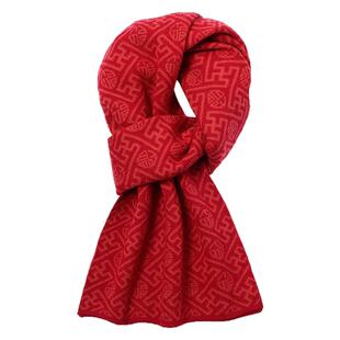 上海故事红色羊毛围巾女冬季本命年围巾保暖羊绒围脖男新年送长辈