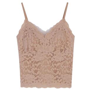 法式性感肤色V领蕾丝吊带背心女磨毛保暖带胸垫内搭外穿打底上衣