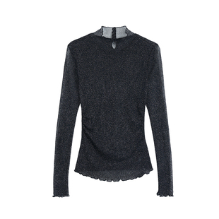 Maven Lin 满天星辰 奢丽透感网纱长袖T恤女双层纱轻薄针织打底衫