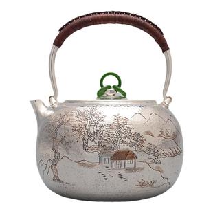 藏六造 云林山水银壶 999纯银纯手工银壶日本高端茶具家用烧水壶