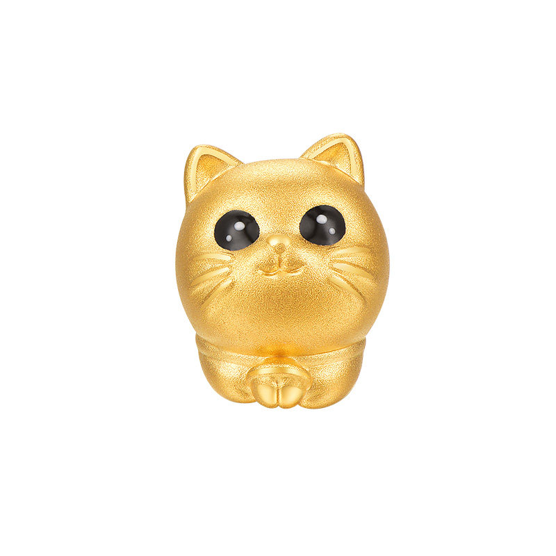 明牌珠宝黄金猫咪串珠鱼骨头吊坠
