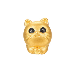 明牌珠宝黄金猫鱼转运珠 硬金猫咪串珠鱼骨头吊坠情侣手饰AFP0861