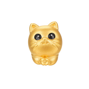 明牌珠宝黄金猫鱼转运珠 硬金猫咪串珠鱼骨头吊坠情侣手饰AFP0861