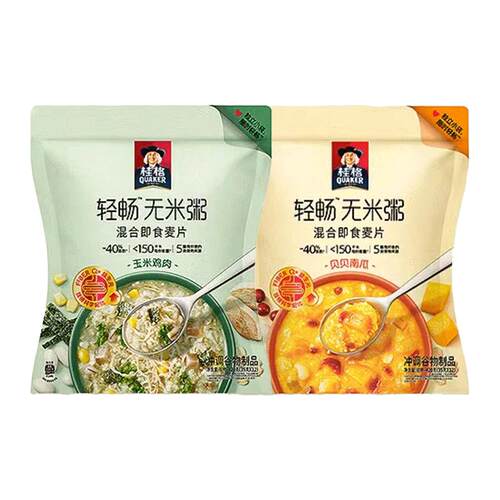 桂格无米燕麦粥420g*2袋 玉米鸡肉贝贝南瓜早餐燕麦零食即食批发