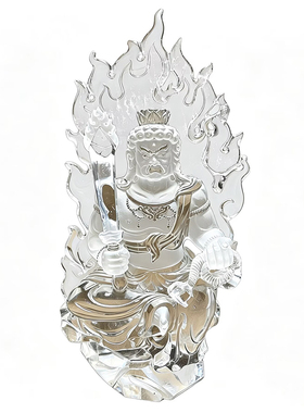 天然白水晶不动明王本命佛摆件