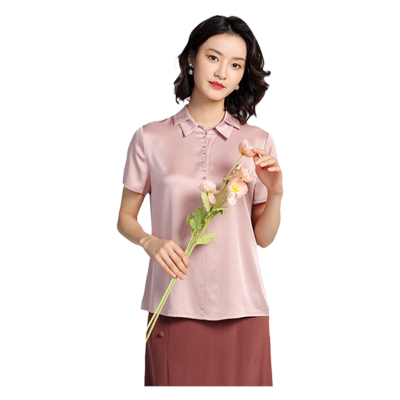 气质桑蚕丝真丝纯色短袖衬衣