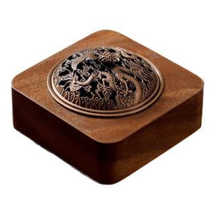 新中式胡桃木香炉禅意茶道配件家用供奉摆件镂空带盖香插围香灰托