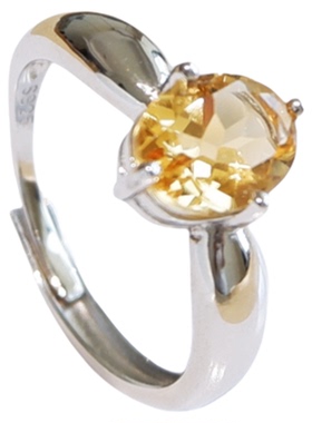 天然黄水晶戒指女S925银镶嵌戒指