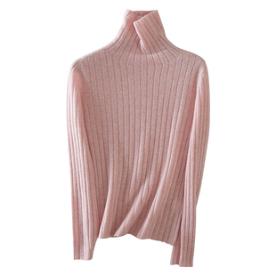 【山羊绒】粉色高领毛衣女款2026新款显瘦堆堆领打底衫女秋冬