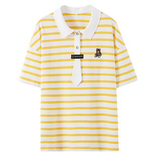 初中生短袖T恤学院风日系JK条纹领带夏季中学生翻领女生半袖上衣