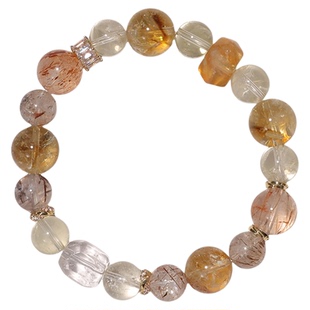 珂拉咪 天然黑金超七白水晶黄水晶黄塔晶手链女 水晶手串礼物转运