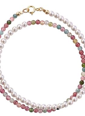 双层施H家珍珠天然碧玺手链女