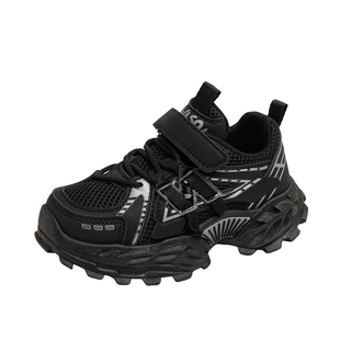 ABCKings晋江女童黑色耐脏实心N字老爹鞋2026春款网面透气运动鞋