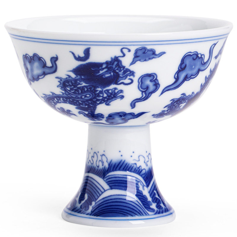 仿古青花陶瓷高足杯功夫茶具