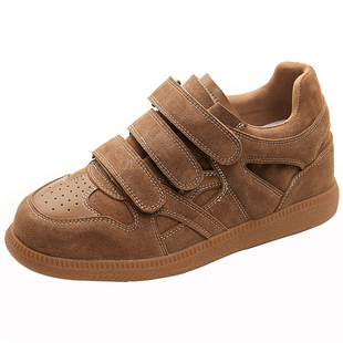 真皮复古厚底德训鞋女内增高2026春季新款软底魔术贴运动休闲板鞋