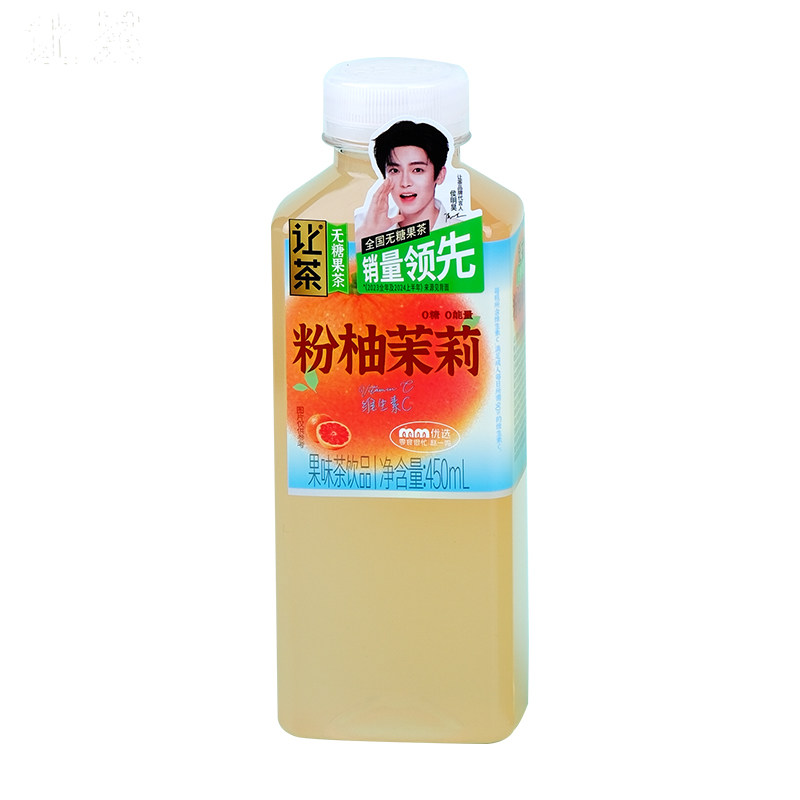 让茶无糖果茶白桃冰柠粉柚茉莉果味茶饮品450ml瓶装 0糖解渴饮料