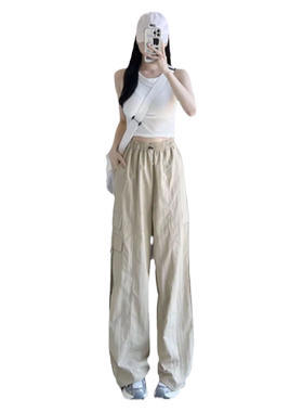 卡其色速干工装裤女2025薄款美式