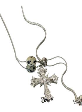 金色中古十字架毛衣链女款秋冬