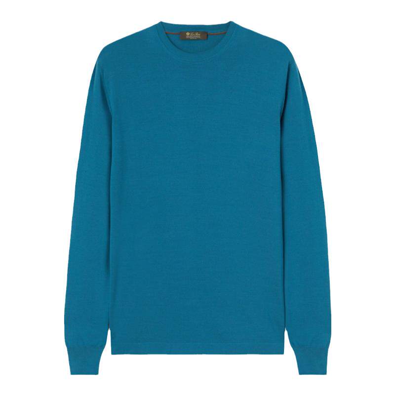 Loro Piana/诺悠翩雅男装宝蓝色圆领长袖低调百搭针织衫毛衣