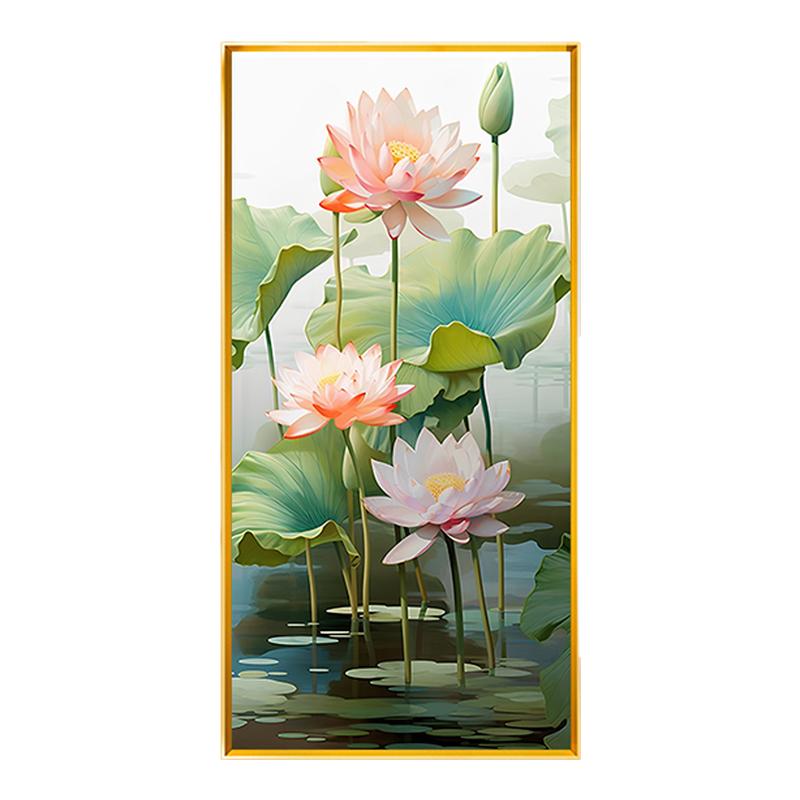荷花满绣十字绣2025新款线绣莲花十字绣玄关竖版简单自己手工制作