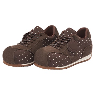 SMILEY笑脸圆头棕色波点南瓜厚底增高阿甘鞋女复古时尚百搭休闲鞋