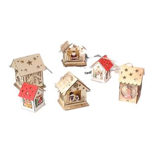 圣诞节装饰品创意木艺灯饰挂件创意木质雪屋场景布置道具摆件