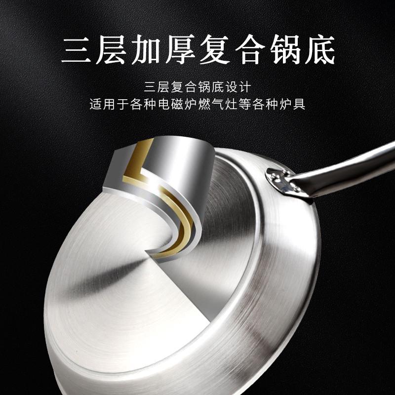 巨博不锈钢商用不粘平底锅家用复合底牛排煎锅无涂层西餐锅电磁炉