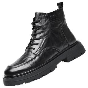 木林森马丁靴男款2025冬季加绒高帮棉鞋英伦增高雪地工装真皮靴子