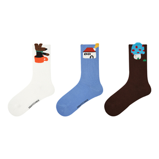 Renaissance设计师原创插画风卡通茶杯犬袜子女堆堆袜秋季中筒袜