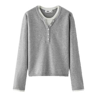 森马针织衫女冬亨利领假两件发热抑菌抗静电修身正肩2025新款毛衫