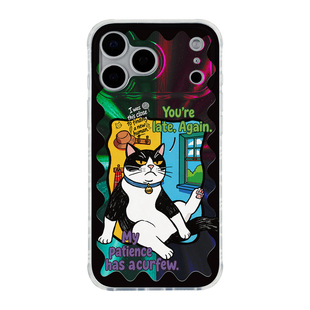 〈臭脸猫〉可爱搞怪猫猫美式插画小众镭射IMD双层个性新款17promax手机壳iphone1615pro14不撞款防摔保护软壳
