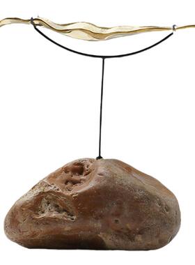 现代新中式金属石头摆件样板间茶室酒店艺术客栈玄关禅意软装饰品