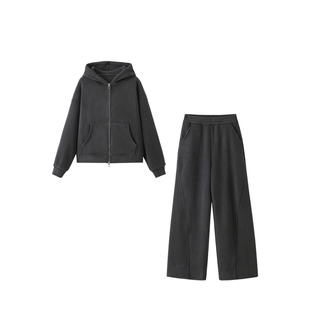 依凡芙2025冬季新款双面奥粒绒韩式慵懒chic套装松弛感卫衣两套装