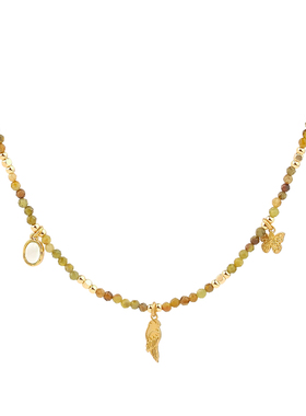 LAZY CIRCLES鹦鹉与蝴蝶指南针圆牌吊坠项链女细巧百搭精致锁骨链