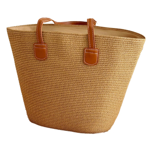 日韩大容量编制草编包包女新款菜篮子单肩包沙滩高级感通勤托特包