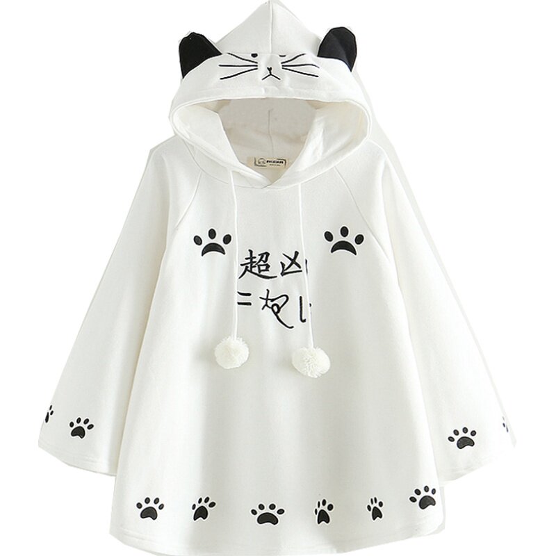 日系森女可爱猫咪连帽斗篷短外套