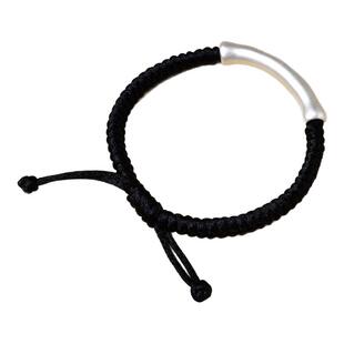 真安顺足银弯管手链男女本命年万贯手镯免费刻字拉丝骨棒编织红绳