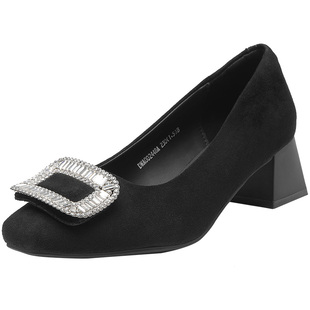 大东官方浅口单鞋女2026春季配裙子女鞋黑色通勤工作鞋粗跟高跟鞋