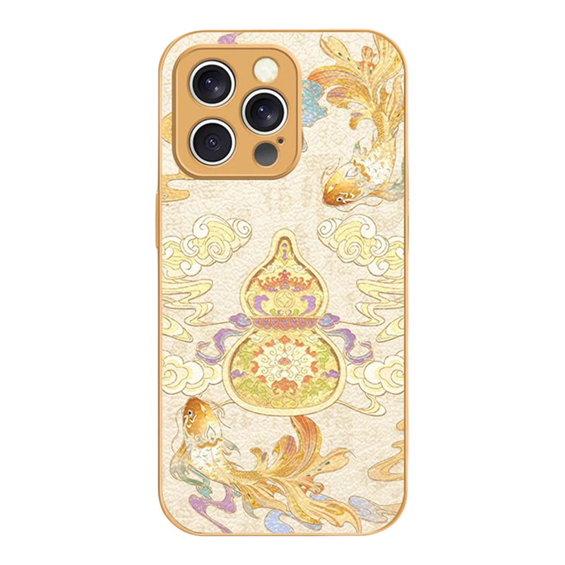 锦鲤葫芦鎏金贴皮壳适用苹果iPhone/华为荣耀/OPPO/vivo/小米/红米手机壳简约硬壳带手链苹果15pro保护套女款