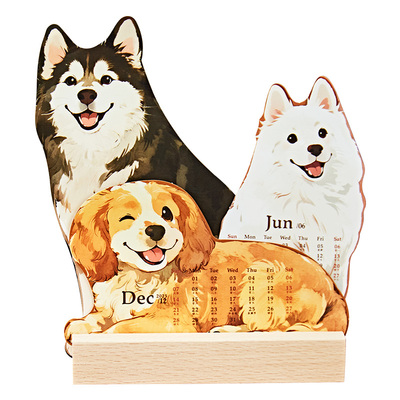 2026年新款萌宠立体台历可爱治愈猫咪小狗日历高颜值ins风桌面摆件木质月历备忘录创意小众新年礼物可定制