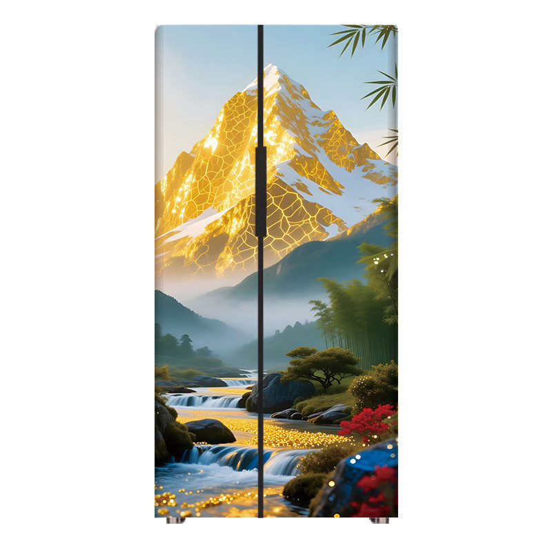 仿油画左右双门冰箱贴自粘防水