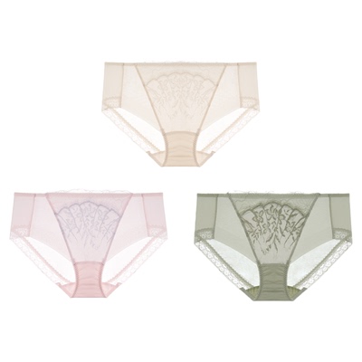 华歌尔蕾丝透气中腰三角裤内裤女