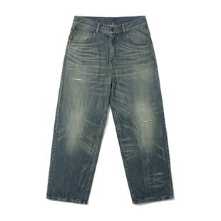 TIRES「赤鞣」日系复古牛仔裤日本面料破坏油污水洗单宁赤耳宽松