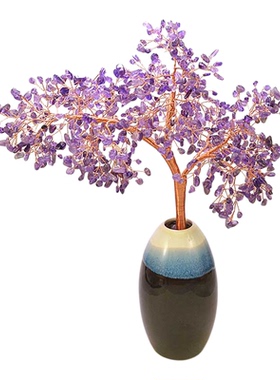 天然招财黄水晶发财树摆件紫晶树桌面客厅公司店铺玄关茶室观赏件