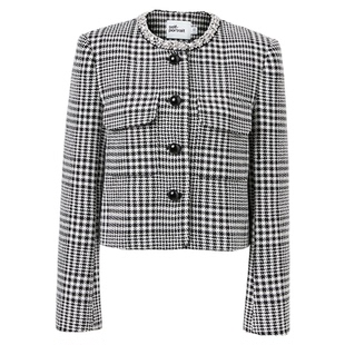 self-portrait 2025早秋新款灰格子千鸟格钻饰小香风羊毛混纺外套